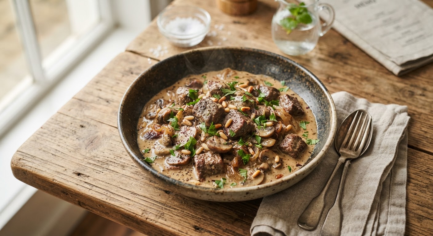 لحم بالفطر الكريمي