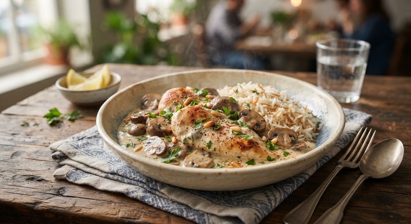 دجاج بالكريمة والفطر