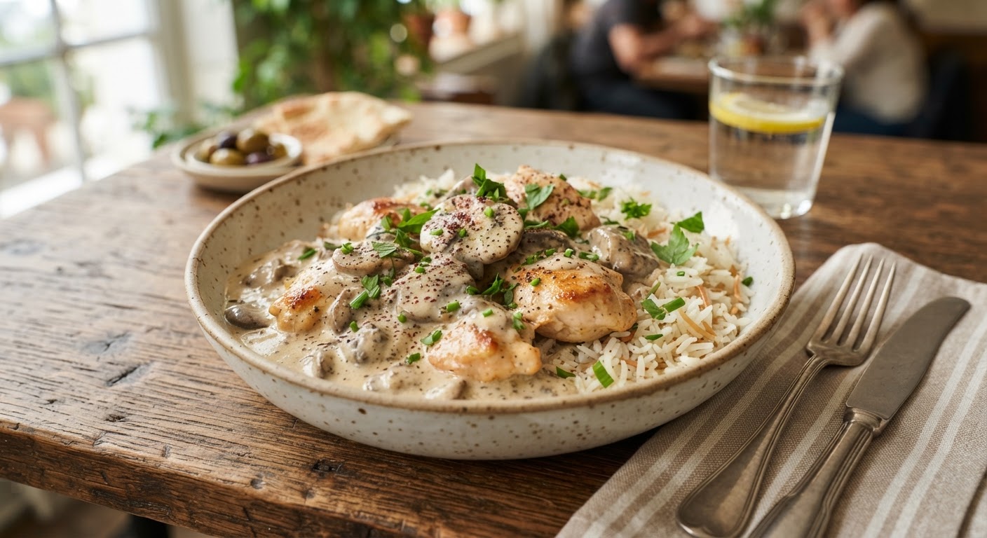 دجاج بالكريمة والفطر
