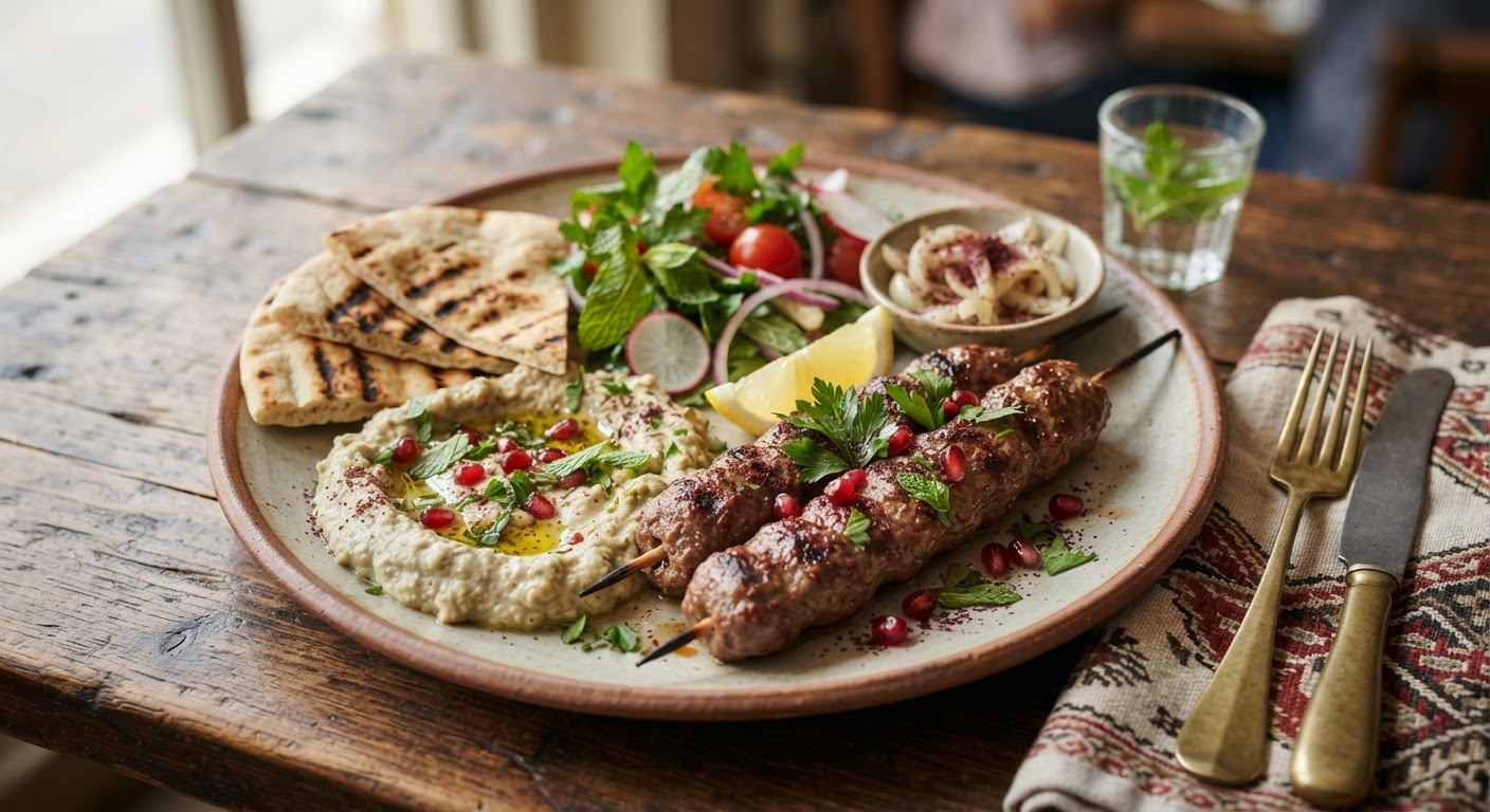 كباب لحم مع بابا غنوج