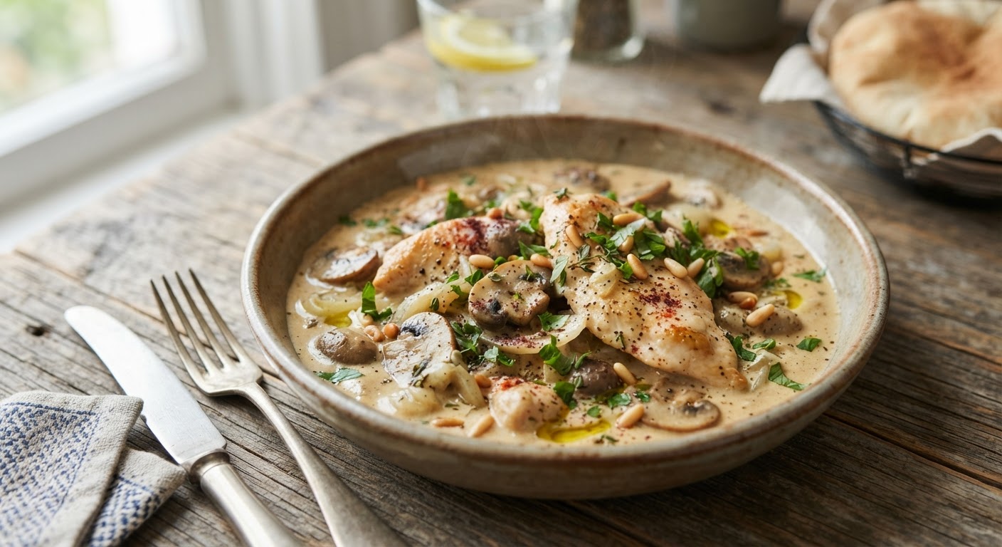 دجاج بالكريمة والفطر