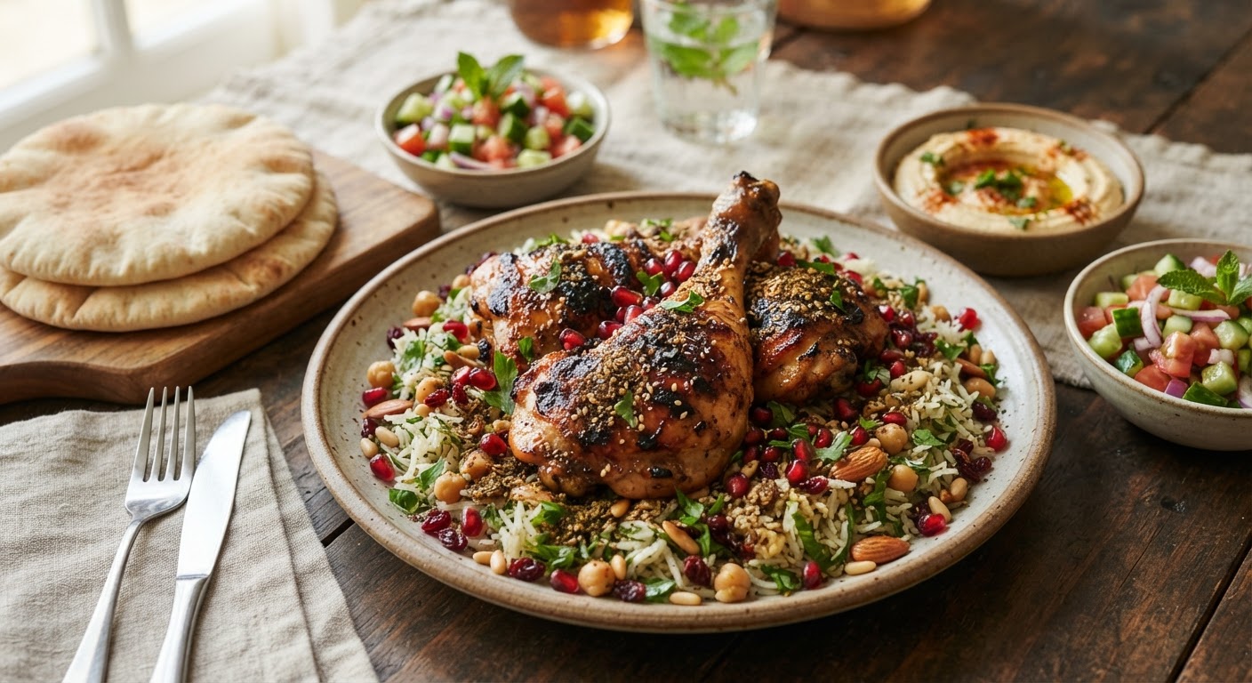 دجاج مشوي بصوص الرمان والزعتر
