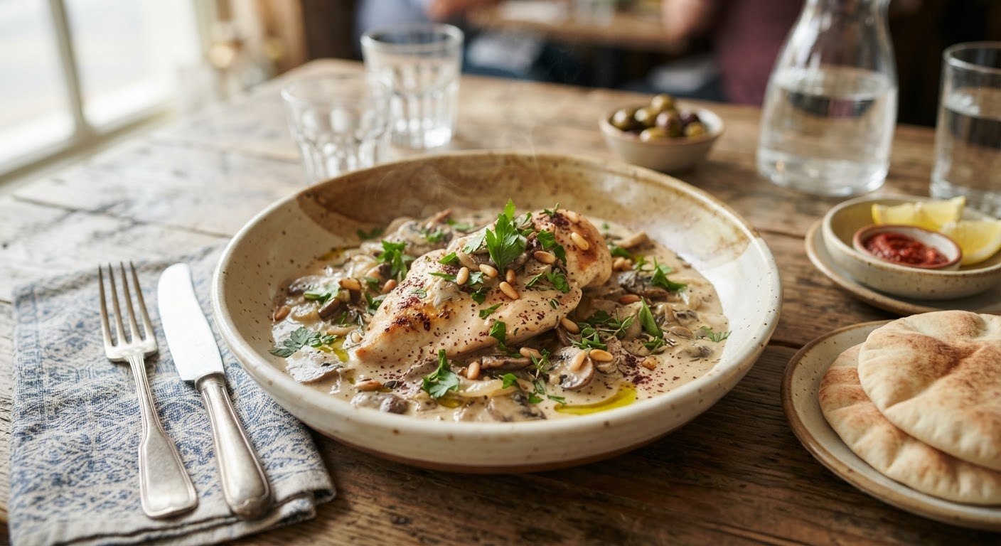 دجاج بالكريمة والفطر